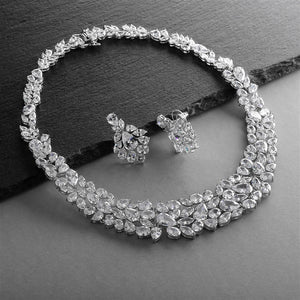 CZ Statement Necklace and Earrings Set for Weddings, Brides, and Pageants By The Ring Madam 