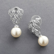 Load image into Gallery viewer, Cubic Zirconia Braided Wedding Earrings with Pearl Drop By The Ring Madam 