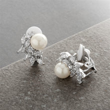 Load image into Gallery viewer, Clip-On Pearl and Cubic Zirconia Earrings in Crescent Shape By The Ring Madam 