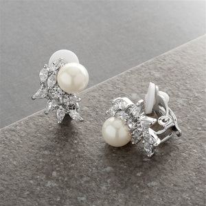 Clip-On Pearl and Cubic Zirconia Earrings in Crescent Shape By The Ring Madam 