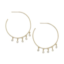 Load image into Gallery viewer, The perfect lightweight dangling CZ hoop earring. This hoop earring is one of our best sellers we could barely keep it in stock! Great quality, you will never know that they are not solid gold!!! By The Ring Madam 