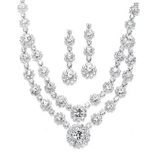 Load image into Gallery viewer, Regal 2-Row Rhinestone Necklace &amp; Earrings Set in Silver or Gold Finish By The Ring Madam 