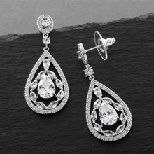 Load image into Gallery viewer, Silver Cubic Zirconia Teardrop Earrings in Mosaic Style By the Ring Madam 