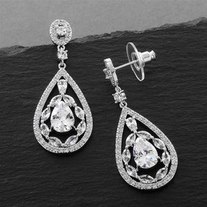 Silver Cubic Zirconia Teardrop Earrings in Mosaic Style By the Ring Madam 