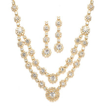 Load image into Gallery viewer, Regal 2-Row Rhinestone Necklace &amp; Earrings Set in Silver or Gold Finish By The Ring Madam 