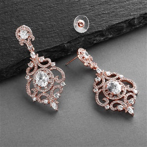 Chandelier Victorian Scrolls Cubic Zirconia Drop Earrings in 3 Finishes By The Ring Madam 