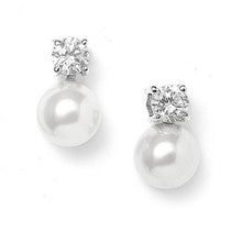 Load image into Gallery viewer, Pearl and Cubic Zirconia Solitaire Stud Earrings By The Ring Madam 