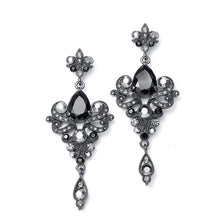 Load image into Gallery viewer, Art Nouveau Cubic Zirconia Bridal Earrings with Black and Hematite By The Ring Madam 