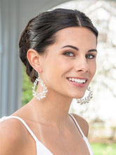 Load image into Gallery viewer, Hand-made Opal and Clear Crystal Silver Hoop Bridal &amp; Prom Earrings