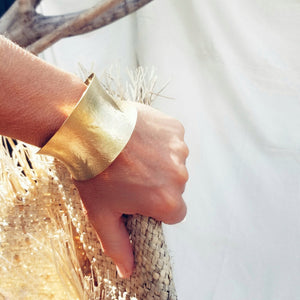 Brass Cuff, Concave Design Adjustable in Gold Finish By the Ring Madam 