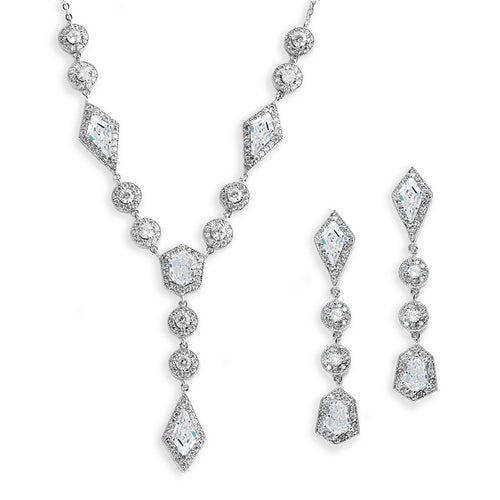 Empress & Noble Cut Cubic Zirconia Bridal Necklace & Earrings Set By The Ring Madam 