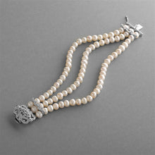 Load image into Gallery viewer, 3-Row Freshwater Pearl Bridal Bracelet with Vintage CZ Clasp By The Ring Madam 