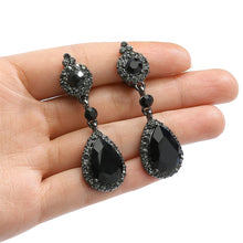 Load image into Gallery viewer, Jet Black Crystal Earrings with Teardrop Dangles By The Ring Madam 