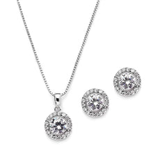 Load image into Gallery viewer, Halo Cubic Zirconia Necklace and Earring Set in 3 Finishes By the Ring Madam 