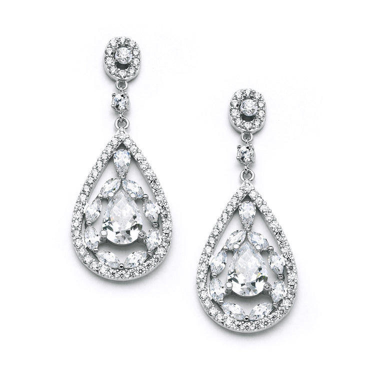 Silver Cubic Zirconia Teardrop Earrings in Mosaic Style By the Ring Madam 