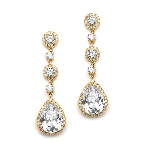 Cubic Zirconia Pear-shaped Drop Earrings with Micro-Pave in Gold or Silver Finish By The Ring Madam 