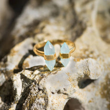 Load image into Gallery viewer, 14 Karat Gold Plated Spike Pencil Cut Aqua Chalcedony Split Ring By The Ring Madam 