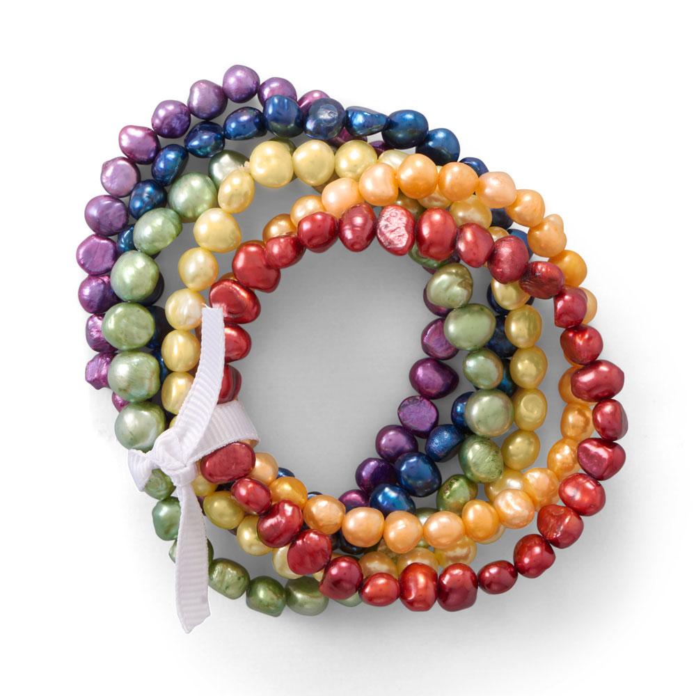 Rainbow cultured pearl stretch bracelets by The Ring Madam
