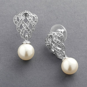 Cubic Zirconia Braided Wedding Earrings with Pearl Drop By The Ring Madam 