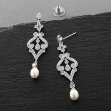 Load image into Gallery viewer, Silver CZ Scroll Earrings with Freshwater Pearl By the Ring Madam 