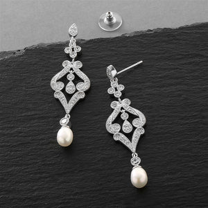 Silver CZ Scroll Earrings with Freshwater Pearl By the Ring Madam 