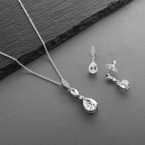 Cubic Zirconia Pear Pendant Necklace and Earring Set By The Ring Madam