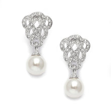 Load image into Gallery viewer, Clip-On Cubic Zirconia Braided Wedding Earrings with Pearl Drop By The Ring Madam 