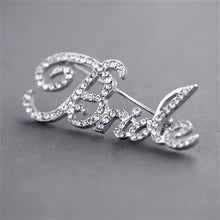 Load image into Gallery viewer, Rhinestone Bride Script Pin, perfect for bachelorette parties, bridal showers, so much fun. By The Ring Madam.