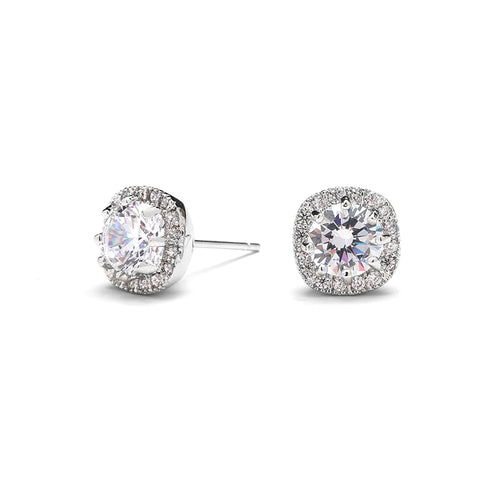 Cubic Zirconia Cushion Shape 10mm Halo Stud Earrings with Round Cut Solitaire By the Ring Madam 