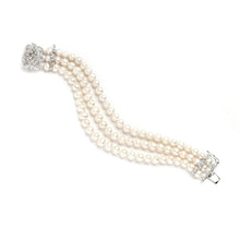 Load image into Gallery viewer, 3-Row Freshwater Pearl Bridal Bracelet with Vintage CZ Clasp By The Ring Madam 