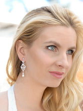 Load image into Gallery viewer, Silver CZ Scroll Earrings with Freshwater Pearl By the Ring Madam