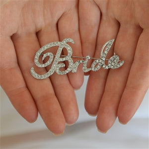 Rhinestone Bride Script Pin, perfect for bachelorette parties, bridal showers, so much fun. By The Ring Madam.