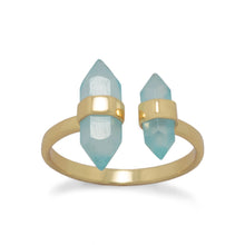 Load image into Gallery viewer, 14 Karat Gold Plated Spike Pencil Cut Aqua Chalcedony Split Ring By The Ring Madam 