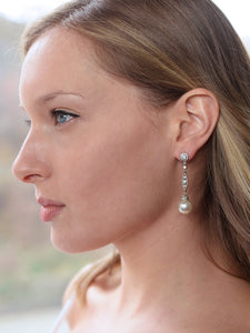 Dangle Earrings with Cubic Zirconia Filigree and Bold Pearl by The Ring Madam 