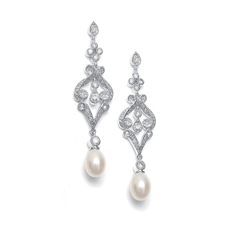 Silver CZ Scroll Earrings with Freshwater Pearl By the Ring Madam 