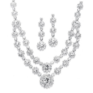 Regal 2-Row Rhinestone Necklace & Earrings Set in Silver or Gold Finish By The Ring Madam 
