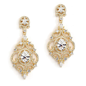 Chandelier Victorian Scrolls Cubic Zirconia Drop Earrings in 3 Finishes By The Ring Madam 