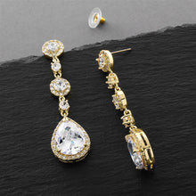 Load image into Gallery viewer, Cubic Zirconia Pear-shaped Drop Earrings with Micro-Pave in Gold or Silver Finish By The Ring Madam 