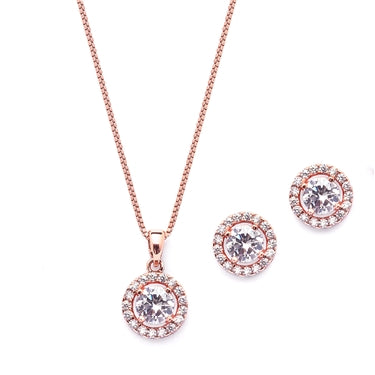 Halo Cubic Zirconia Necklace and Earring Set in 3 Finishes By the Ring Madam 