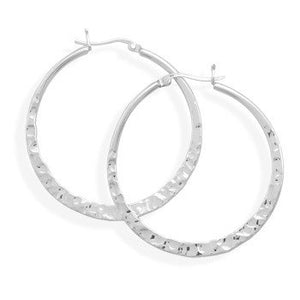Sterling Silver Hoop Earrings with Hammered Finish 42mm