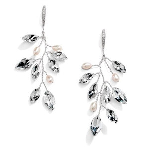 Silver Vine Bridal Earrings with Crystals & Freshwater Pearls by the ring madam