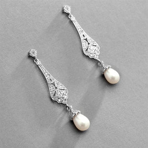 Art Deco CZ and Freshwater Pearl Drop Earrings by the ring madam