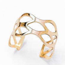 Load image into Gallery viewer, Brass Cuff , Wave Design Adjustable in Gold Finish