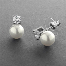 Load image into Gallery viewer, Pearl and Cubic Zirconia Solitaire Stud Earrings By The Ring Madam