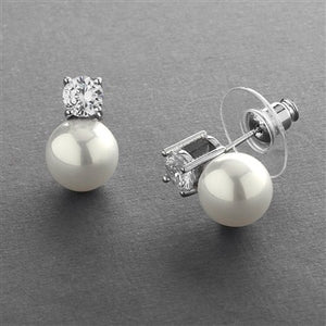 Pearl and Cubic Zirconia Solitaire Stud Earrings By The Ring Madam