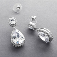 Load image into Gallery viewer, Cubic Zirconia Pear-shaped Drop Earrings in 3 Finishes-Pierced