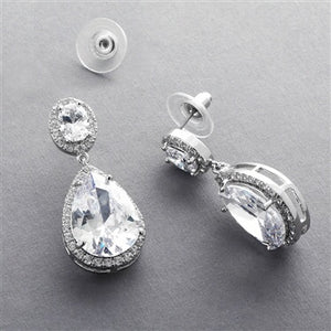 Cubic Zirconia Pear-shaped Drop Earrings in 3 Finishes-Pierced