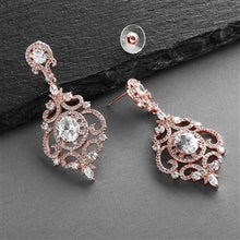 Load image into Gallery viewer, Chandelier Victorian Scrolls Cubic Zirconia Drop Earrings in 3 Finishes By The Ring Madam 