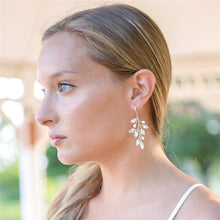 Load image into Gallery viewer, Silver Vine Bridal Earrings with Crystals &amp; Freshwater Pearls by the ring madam