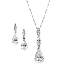 Load image into Gallery viewer, Cubic Zirconia Pear Pendant Necklace and Earring Set